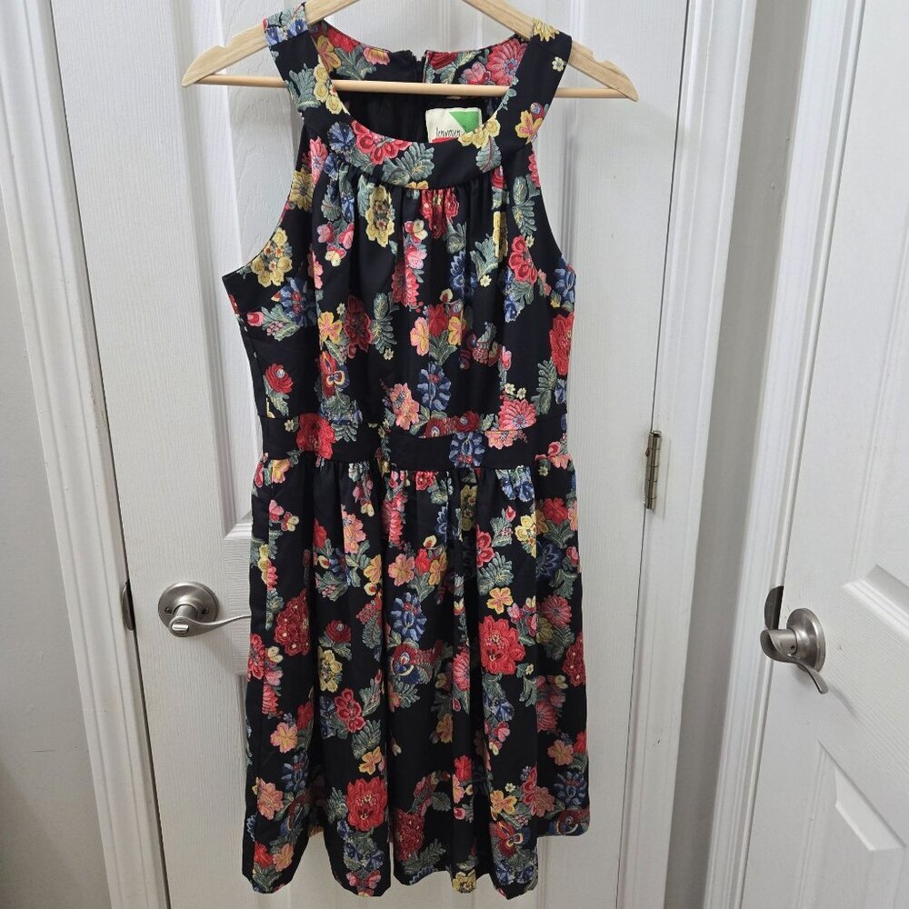 Fervour Modcloth Dress Womens‎ Large Fit & Flare Black Floral Halter Sleeveless